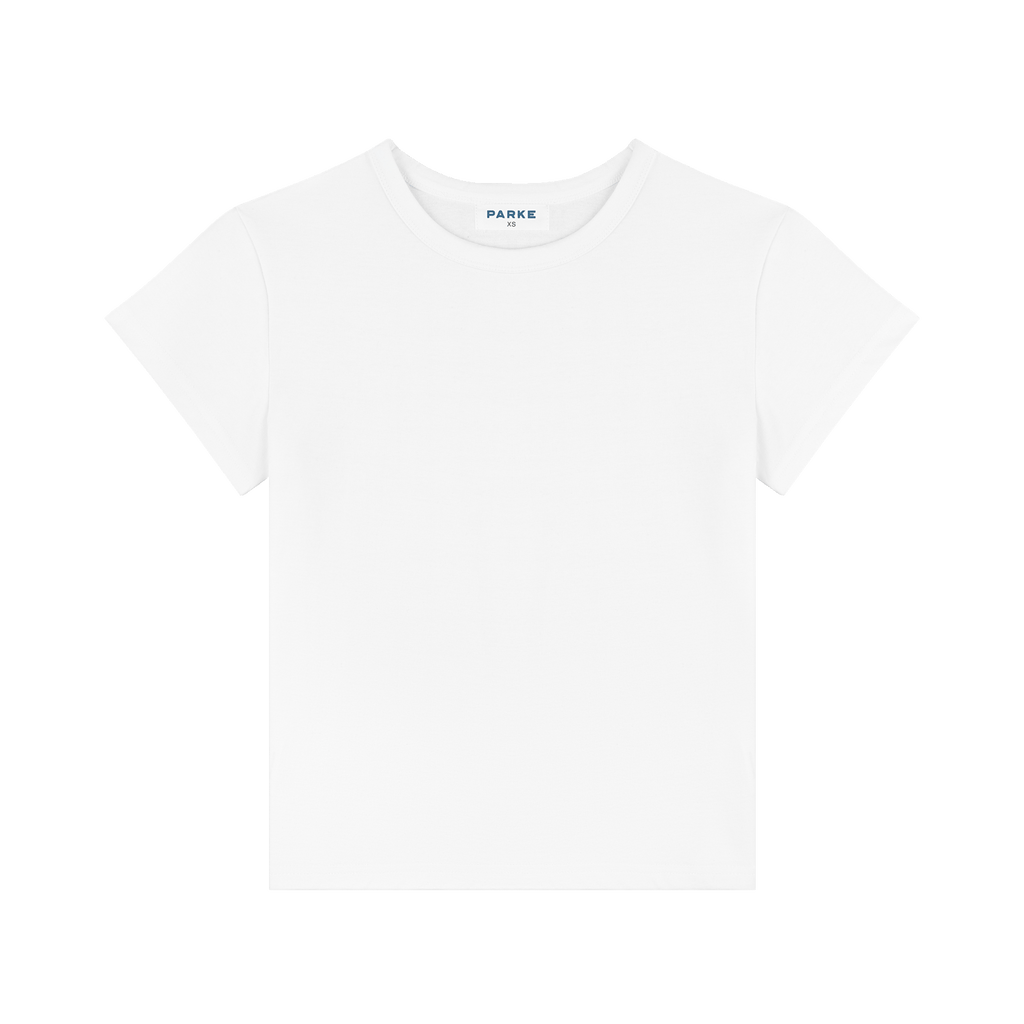 core tee flat lay -white